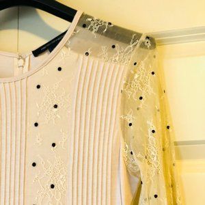 FRENCH CONNECTION VINTAGE LACE DRESS Cream Black dots details size 4